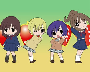 four girl anime character digital wallpaper