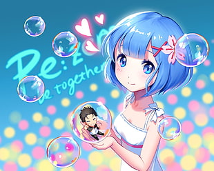 girl''s with blue hair holding ball illustratiob HD wallpaper