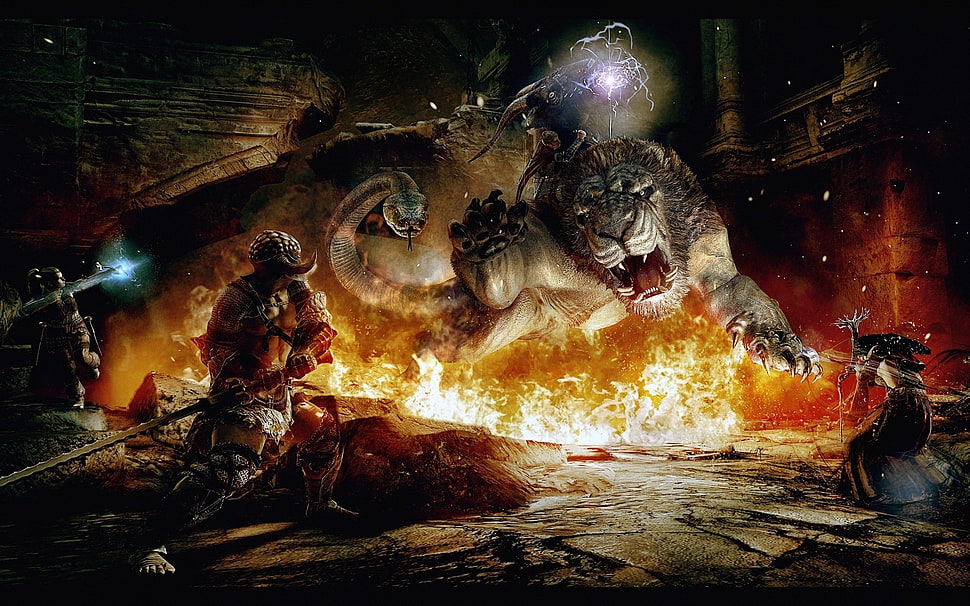 tiger and snake with fire wallpaper HD wallpaper