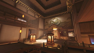 brown wooden building interior, Hanamura (Overwatch), Overwatch