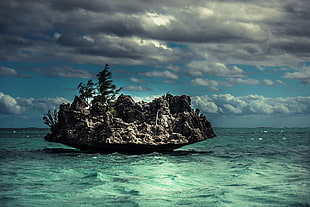 islet surrounded by body of water, nature, landscape, water, clouds