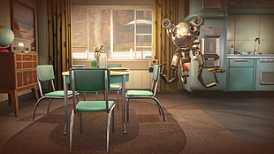 green and brown wooden chairs, Fallout, Fallout 4, video games