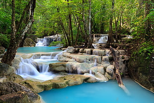 time lapse photo of waterfalls