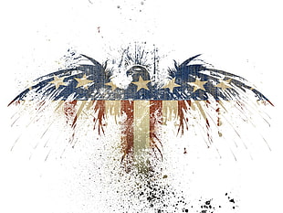 blue, white, and red U.S.A eagle illustration, flag, American flag, eagle, paint splatter