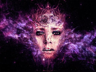 woman's face on nebula illustration