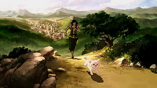 person running near white dog painting, The Legend of Korra, Korra