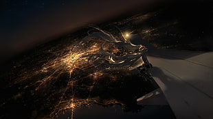 aerial photograph city lights HD wallpaper