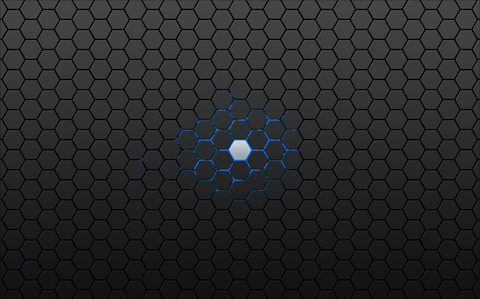 black and white area rug, Android (operating system), hexagon, geometry, blue HD wallpaper