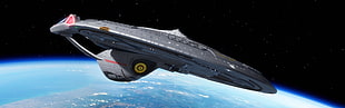 gray and black spaceship, Star Trek, USS Enterprise (spaceship), space, multiple display
