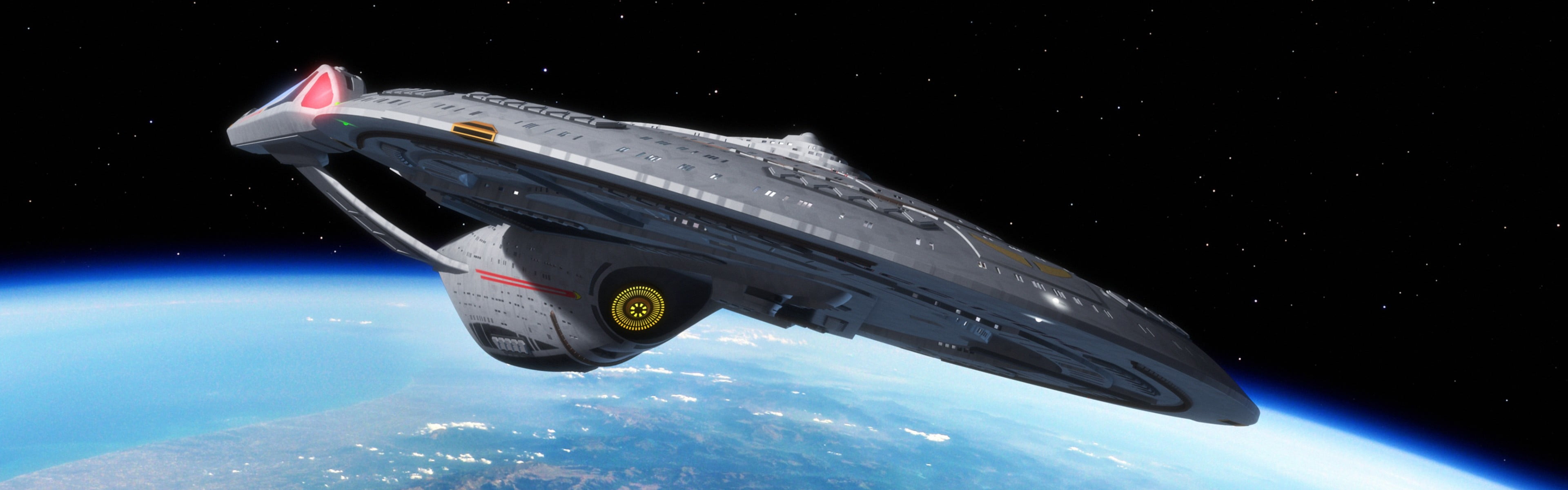 gray and black spaceship, Star Trek, USS Enterprise (spaceship), space, multiple display
