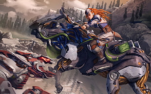 female carrying bow riding robot animal digital wallpaper HD wallpaper