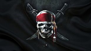 Pirates of Carribean skull and sword, Jolly Roger, pirates, flag, artwork