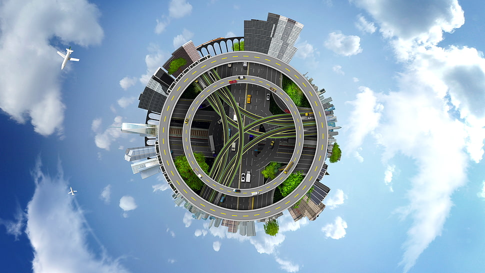 round white and black analog watch, architecture, modern, building, clouds HD wallpaper