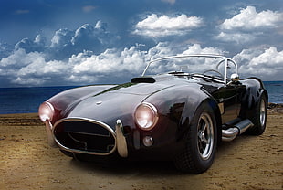 black coupe near beach on daytime photography HD wallpaper
