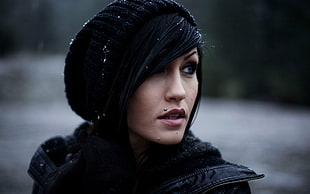 woman wearing black knit hat HD wallpaper