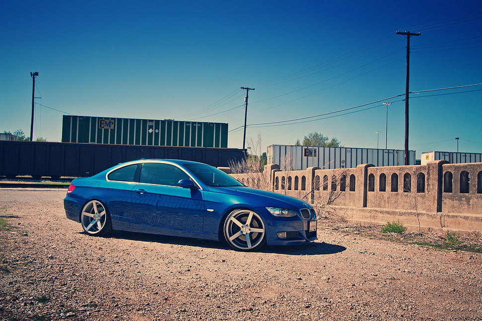 blue BMW sedan HD wallpaper