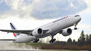 white Airfrance airliner, airplane, Takeoff, Air France, aircraft HD wallpaper