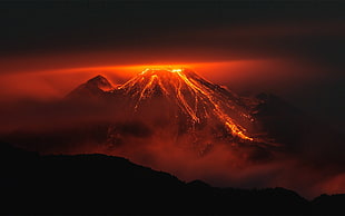 volcano, orange, nature, landscape