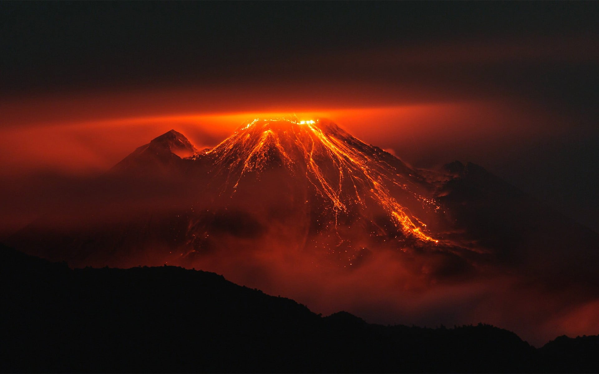 volcano, orange, nature, landscape