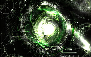 green and black illustration, abstract, green