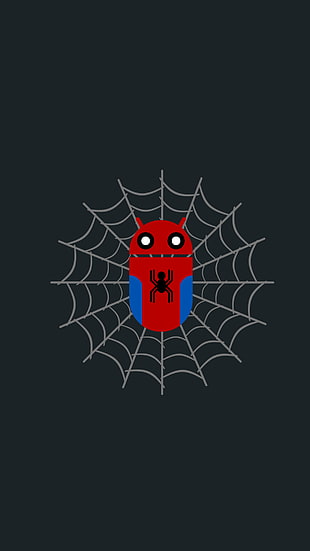 red and blue bird painting, minimalism, Spider-Man