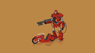 red robot with motorcycle wallpaper, car, Transformers, minimalism, Akira