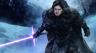 Star Wars character with purple lightsaber