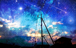transmission line wallpaper, colorful, sky, stars HD wallpaper