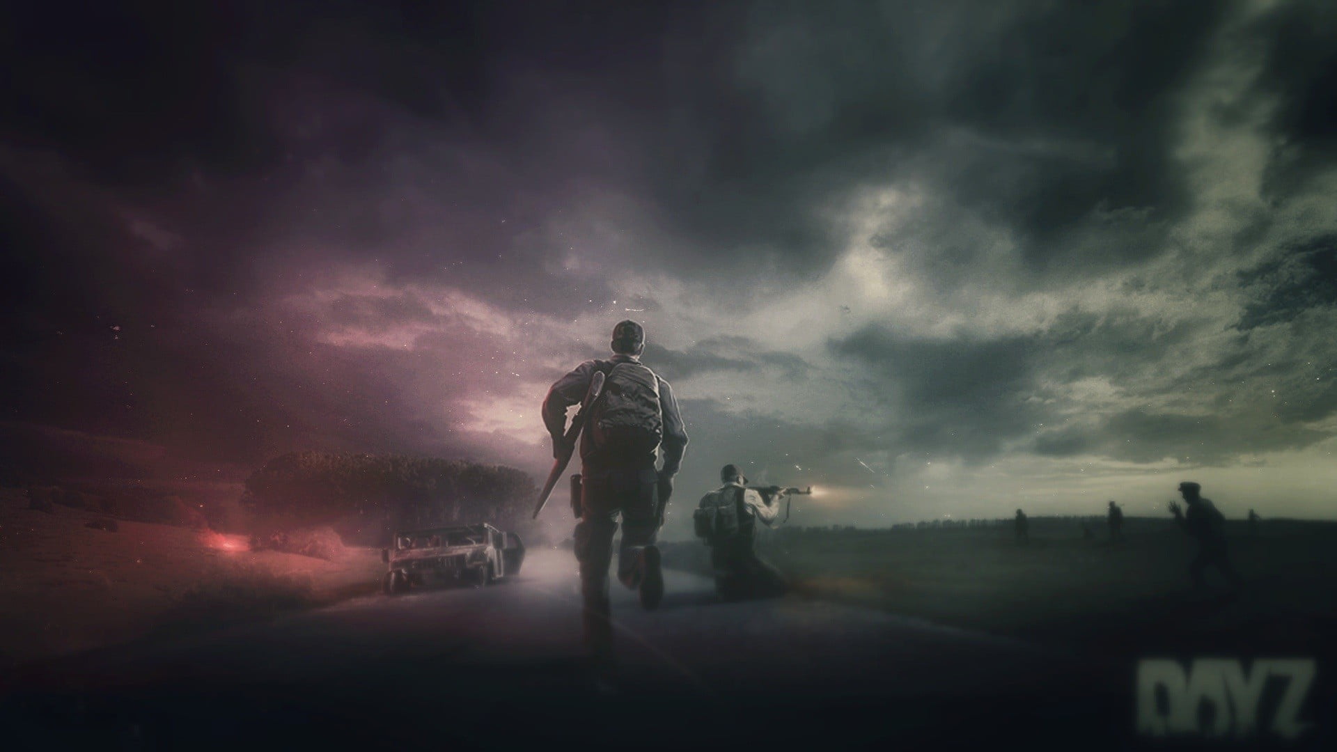 man holding rifle digital wallpaper, DayZ, video games