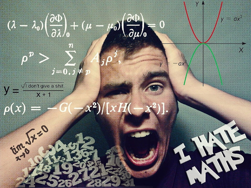 man illustration with text overlay, mathematics HD wallpaper