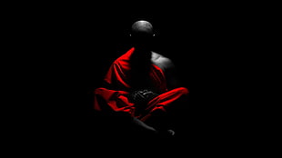 monk illustration, selective coloring, meditation, monks, black background HD wallpaper