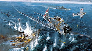 gray seaplane, World War II, McDonnell Douglas, Dauntless, Dive bomber