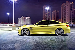 yellow BMW coupe HD wallpaper