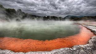 hot spring during daytime, water, New Zealand, nature, clouds HD wallpaper