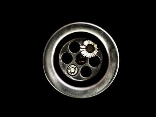 gray revolver magazine, black background, flowers, screw, circle HD wallpaper