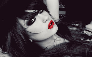 selective color photo of woman's lips