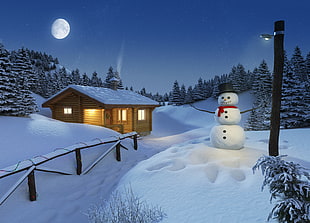 snowman, winter HD wallpaper