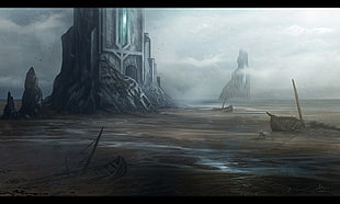 gray castle graphics artwork, apocalyptic, futuristic HD wallpaper