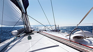 white sailboat, yacht, sea, boat, vehicle HD wallpaper