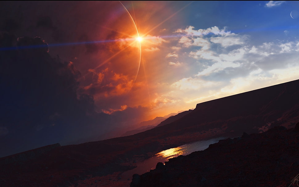 orange sunset, landscape HD wallpaper