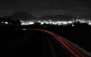 time lapse photography of road, skyline, night, long exposure, road HD wallpaper