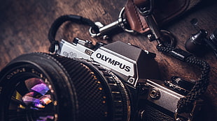 black and gray Olympus camera close-up photography