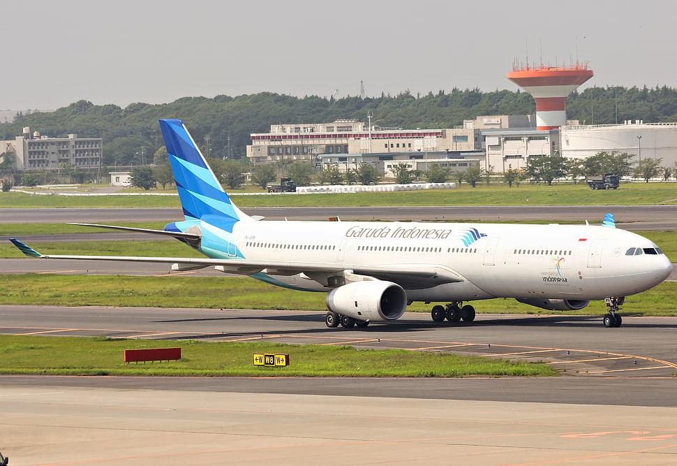 white Garuda Indonesia airplane HD wallpaper