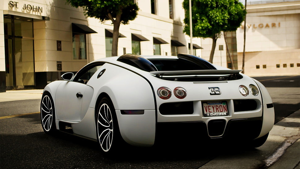 white sports car, car, Bugatti Veyron HD wallpaper