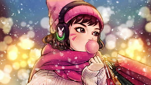 brown haired female anime character illustration, Overwatch, video games, D.Va (Overwatch), artwork