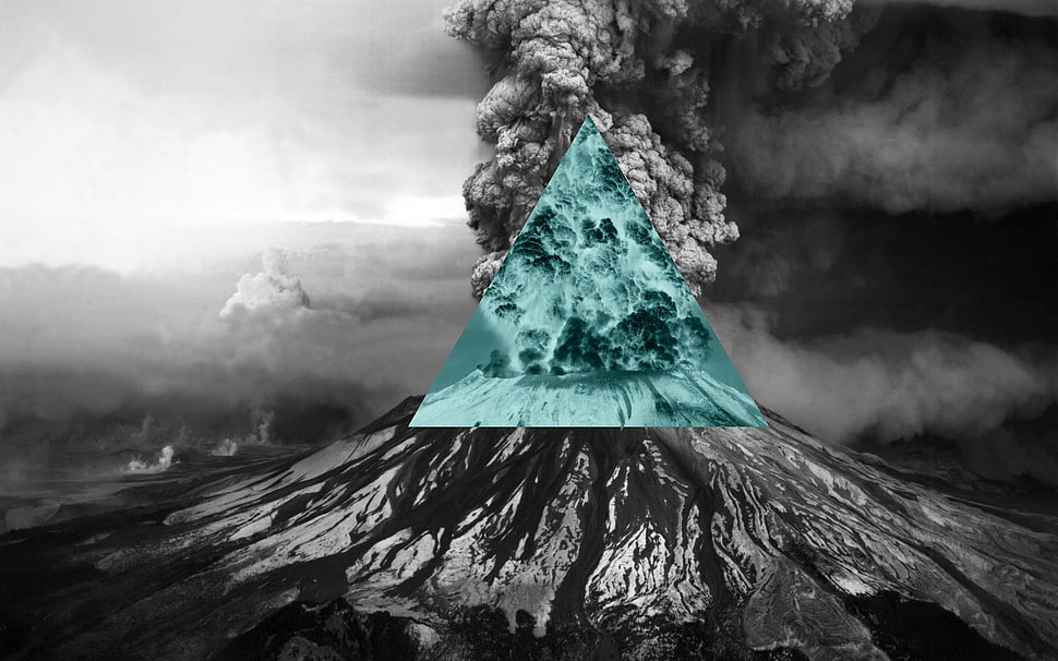 volcano edited photo, nature, polyscape, inverted, volcano HD wallpaper