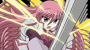 pink haired female animated character with sword