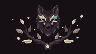 black fox illustration, wolf, black, animals, artwork HD wallpaper