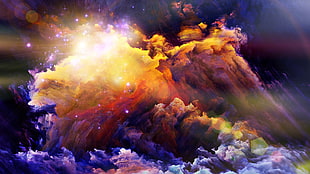 orange, yellow, and purple sky painting, digital art, abstract, space, universe