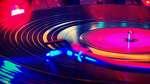 red and blue LED light, record players, turntables HD wallpaper